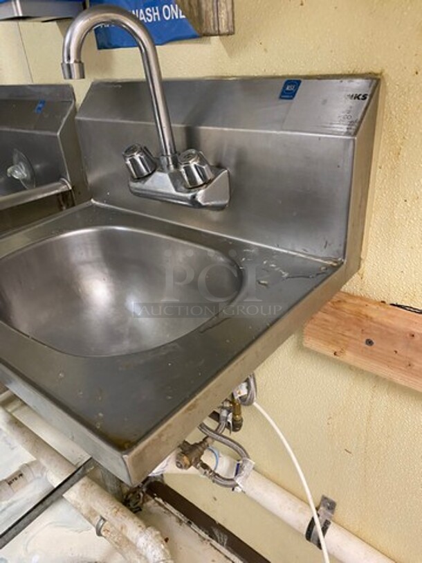 Commercial Stainless Steel Hand Sink! With Back Splash! With Faucet And Handles! - Image 3 of 7