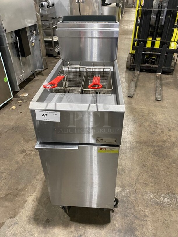 AWESOME! Cooler Depot Commercial Liquid Propane Powered Deep Fat Fryer! With Back Splash! All Stainless Steel! With Two Frying Baskets! On Casters! Model: CCF3-LPG! - Image 1 of 9