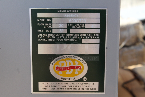 BRAND NEW SCRATCH & DENT! Regency 600GT20 40 lb. 20 GPM Grease Trap with 3" Non-Threaded Connections - Image 7 of 7
