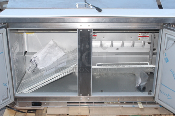 Beverage-Air SPE72HC-18 Elite Series 72" 3 Door Refrigerated Sandwich Prep Table, 115v, 9.6Amp, 1ph, 60hz. In Proper Working Condition. Appears the unit may have been used once or twice.  - Image 6 of 10