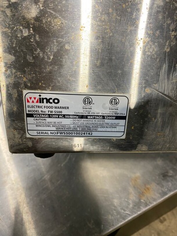 Winco Commercial Countertop Single Well Food Warmer! All Stainless Steel! MODEL FWS500 SN:FWS50010024142 120V  - Image 6 of 7
