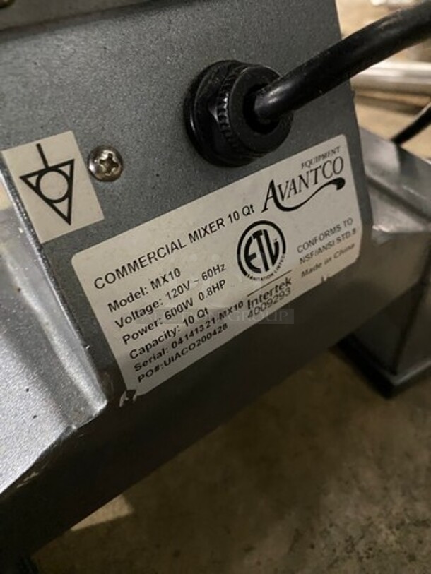 Avantco Commercial Countertop 10QT Planetary Mixer! With Bowl And Bowl Guard! With Whisk Attachment! Model: MX10 SN: 04141321MX10 120V - Image 5 of 9