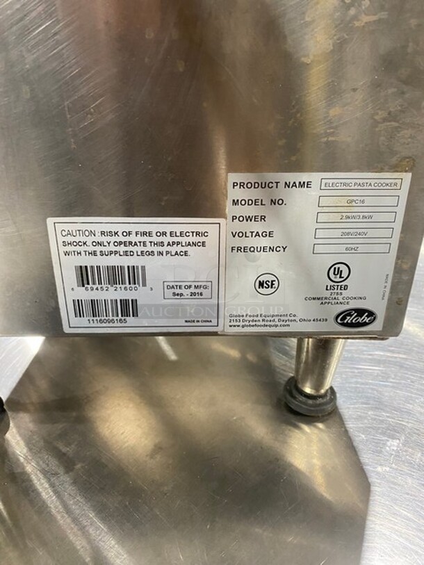 Globe All Stainless Steel Electric Powered Paster Cooker! MN:GPC16 208/240V! 60HZ! - Image 7 of 9