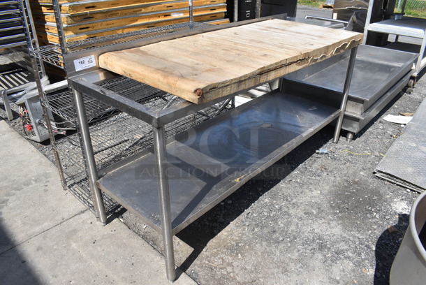 Stainless Steel Table Frame w/ Under Shelf and Butcher Block Top. - Image 2 of 5