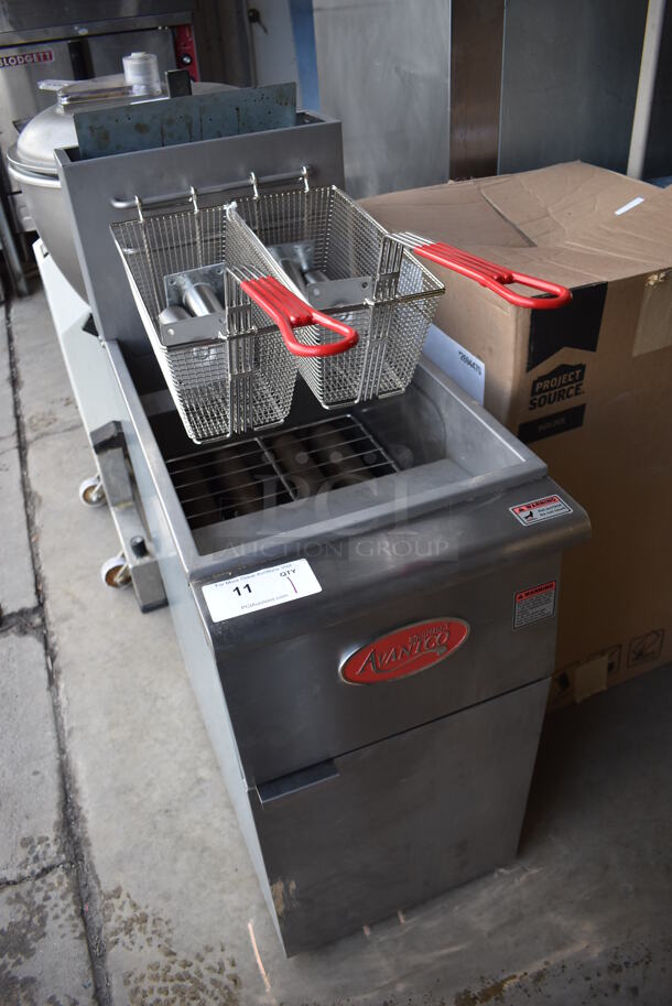 BRAND NEW SCRATCH AND DENT! 2022 CPG FF400-N Stainless Steel Commercial Floor Style Natural Gas Powered Deep Fat Fryer w/ 2 Metal Fry Baskets and Legs. 120,000 BTU. 15.5x30x42 - Image 3 of 8