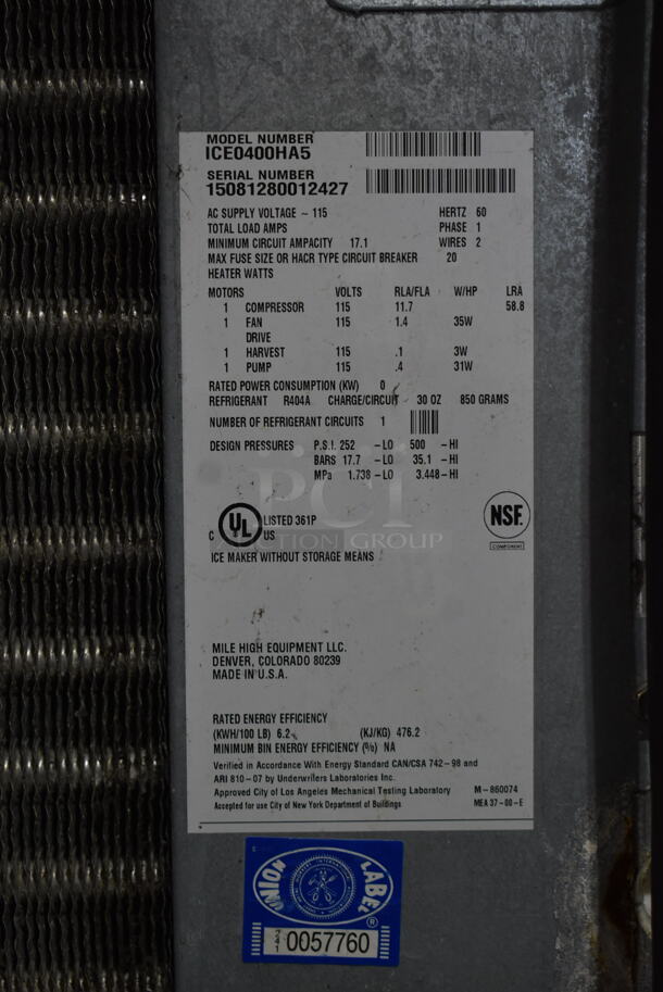 2015 Ice-O-Matic ICE0400HA5 Stainless Steel Commercial Ice Head on Commercial Ice Bin. 115 Volts, 1 Phase. - Image 6 of 6