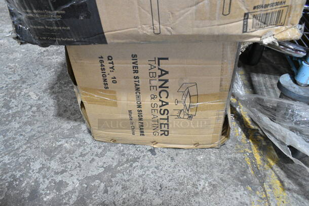 Lot of 10 BRAND NEW SCRATCH AND DENT! Lancaster Table & Seating 164SIGNSS 8 1/2" x 11" Silver Removable Steel Stanchion Vertical Sign Frame - Image 2 of 3