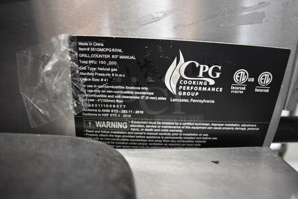 BRAND NEW SCRATCH AND DENT! CPG Model 351GMCPG60NL Stainless Steel Commercial Countertop Natural Gas Powered Flat Top Griddle. 150,000 BTU. 60x30x16 - Image 7 of 9