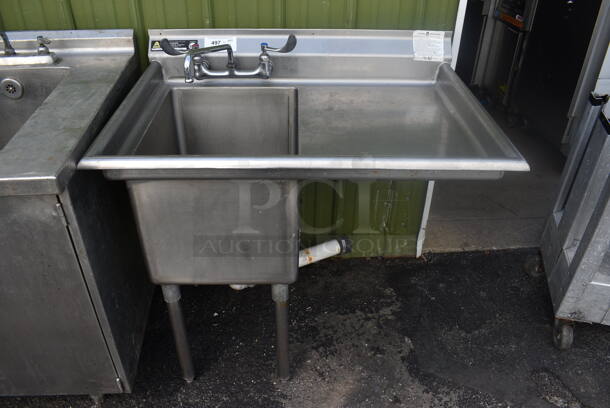 Stainless Steel Commercial Single Bay Sink w/ Right Side Drainboard, Faucet and Handles. 38x27x39