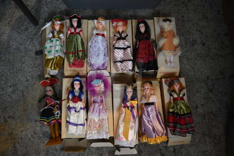 ALL ONE MONEY! Lot of Various Items Including Dolls of the World Collection and Poly Portable Cooler in Gray Bin!