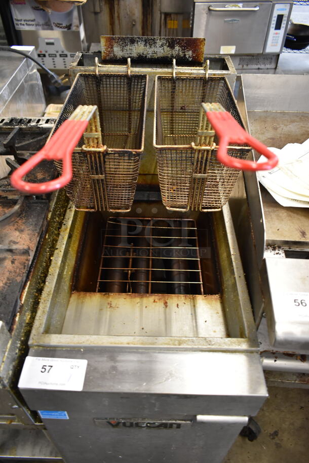 Vulcan 1VEG35M-1 ENERGY STAR Stainless Steel Commercial Floor Style Natural Gas Powered Deep Fat Fryer w/ 2 Metal Fry Baskets. 69,000 BTU. - Image 2 of 6