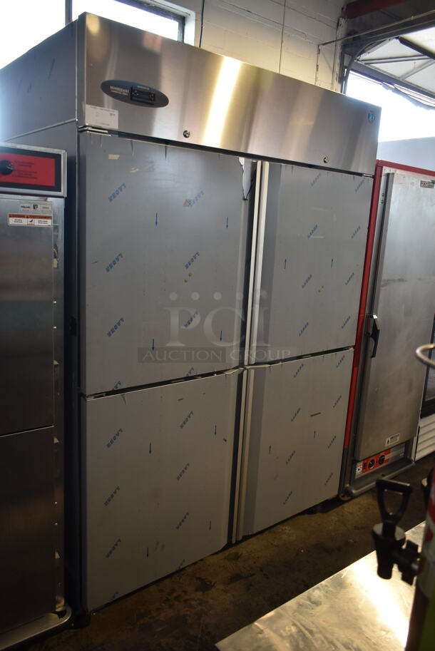 BRAND NEW SCRATCH AND DENT! 2016 Hoshizaki CR2S-HS Stainless Steel Commercial 4 Half Size Door Reach In Cooler on Commercial Casters. 115 Volts, 1 Phase. Tested and Working!