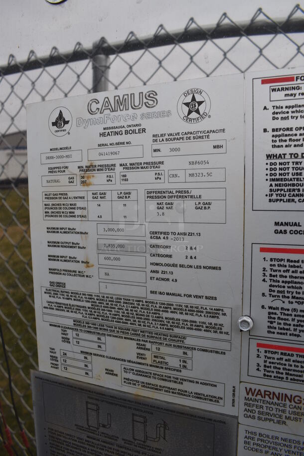 Camus DynaForce DRNH-3000-MSI Series Stainless Steel Commercial Natural Gas Powered Heating Boiler. 36x41x86 - Image 5 of 5
