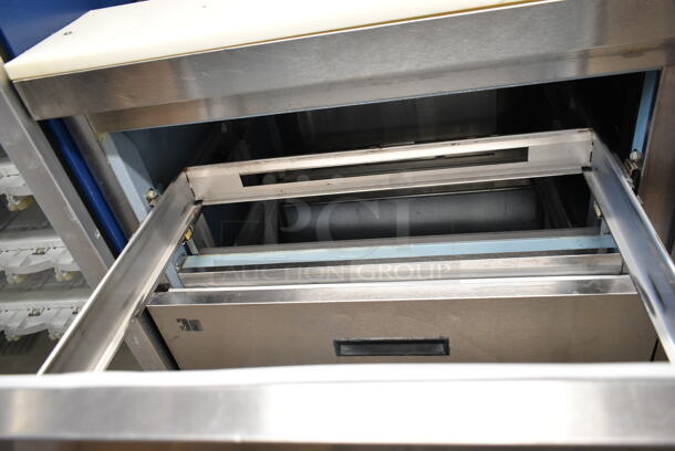 Delfield Stainless Steel Commercial Sandwich Salad Prep Table Bain Marie Mega Top w/ 4 Drawers and Over Shelf. 115 Volts, 1 Phase. Tested and Working! - Image 5 of 9