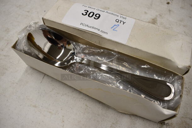 12 BRAND NEW IN BOX! Stainless Steel Spoons. 8". 12 Times Your Bid! - Image 1 of 3