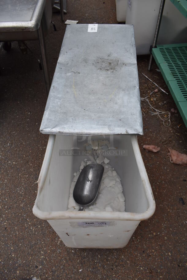 White Poly Ingredient Bin w/ Metal Lid on Commercial Casters. - Image 4 of 5