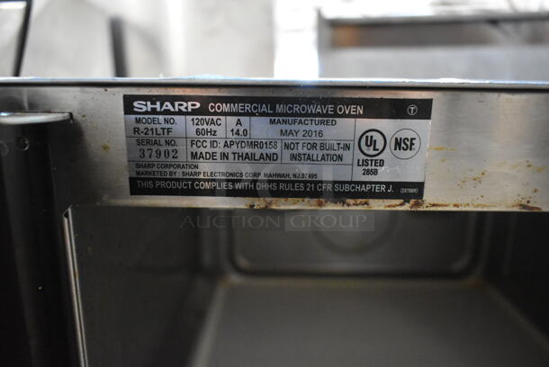 2016 Sharp R-2LTF Stainless Steel Commercial Countertop Microwave Oven. 120 Volts, 1 Phase.  - Image 5 of 5