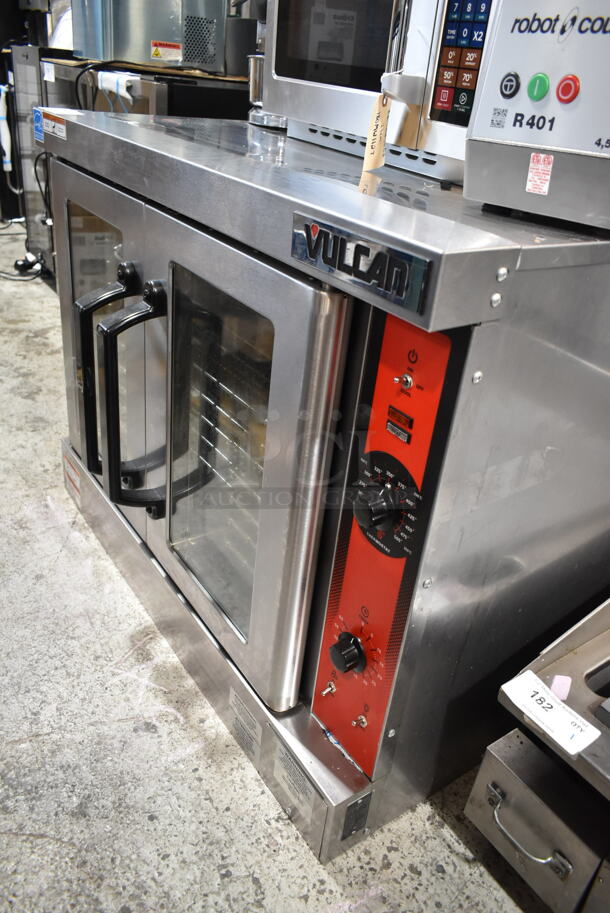 BRAND NEW SCRATCH AND DENT! Vulcan VC4ED ENERGY STAR Stainless Steel Commercial Electric Powered Full Size Convection Oven w/ View Through Doors, Metal Oven Racks and Thermostatic Controls. 480 Volts, 3/1 Phase. No Legs.  - Image 3 of 5