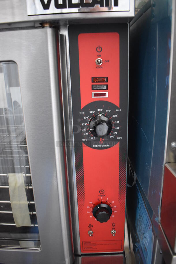 	BRAND NEW SCRATCH AND DENT! LATE MODEL! Vulcan Model VC5GD-11D1Z Stainless Steel Commercial Natural Gas Powered Full Size Convection Oven w/ View Through Doors, Metal Oven Racks and Thermostatic Controls on Metal Legs. 40x32x55. Tested and Working! - Image 6 of 8
