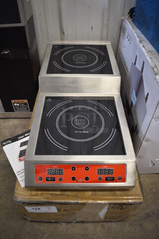 BRAND NEW IN BOX! Avantco DIC7003 Stainless Steel Commercial Countertop Step-Up 2 Burner Induction Range. 208-240 Volts, 1 Phase. 13.5x30x6. Tested and Working!