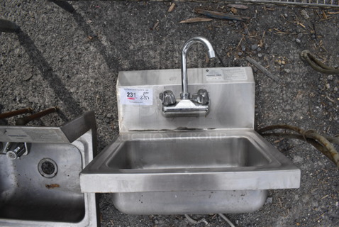 Advance Tabco Stainless Steel Commercial Single Bay Wall Mount Sink w/ Faucet and Handles. 17x15x18