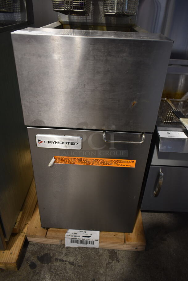 LIKE NEW! 2022 Frymaster GF40SD Stainless Steel Commercial Floor Style Natural Gas Powered Deep Fat Fryer w/ 2 Metal Fry Baskets.  - Image 5 of 8