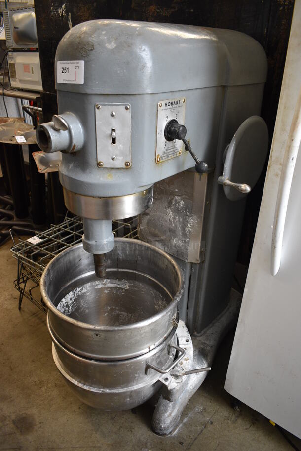 Hobart Model H-600 Metal Commercial Floor Style 60 Quart Planetary Mixer w/ Metal Mixing Bowl and Bowl Collar. 208 Volts, 3 Phase. 25x38x56 