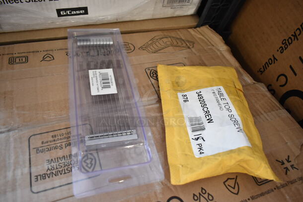 PALLET LOT of 25 BRAND NEW Boxes Including 2 5001CPT400T Lavex Premium 7 1/2" White Aircell TAD Center Pull Paper Towel Roll, 400 Feet / Roll - 6/Case, 2 Box PP883 Ecopax Containers, 34920SCREW Lancaster Table & Seating Table Top / Base Screw 1" #10 Panhead - 4/Pack, 181TSXLBD14 Garde XL 181TSXLBD14 1/4" Serrated Blade for XL Tomato Slicer, 2 Box 347TCL12 Choice 12 oz. Clear Disposable Plastic Tumbler - 500/Case, Lavex Multi Fold Towels, 4 Box 164TCOLROD37 Bar Height Table Base Column and Rod, 5001CPTP Lavex 1-Ply Center Pull Paper Towel Roll 1000' - 6/Case, 50020W Choice 20 oz. White Poly Paper Hot Cup - 600/Case, 127RD8COMBO Choice Microwavable Clear Round Deli Container and Lid, 4 Box 500L1020B Choice Black Hot Paper Cup Travel Lid for 10-24 oz. Standard Cups and 8 oz. Squat Cups - 1000/Case, 500MFT Lavex White M-Fold (Multifold) Towel - 4000/Case. 25 Times Your Bid! - Image 4 of 12