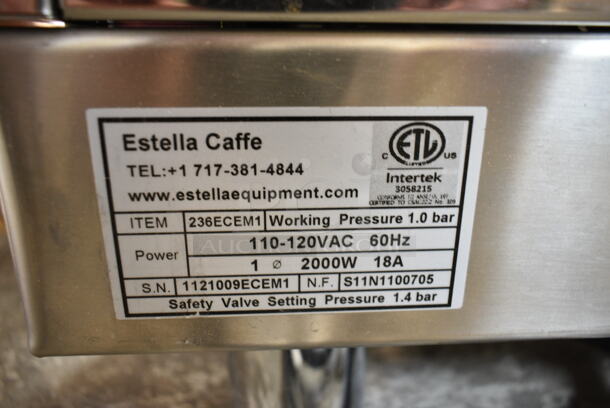 BRAND NEW SCRATCH AND DENT! Estella 236ECEM1 Stainless Steel Commercial Countertop Single Group Automatic Espresso Machine w/ Portafilter and Steam Wand. 110-120 Volts, 1 Phase.  - Image 8 of 8