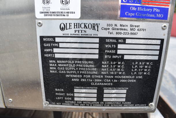 Ole Hickory EL Stainless Steel Commercial Floor Style Propane Gas Powered Rotating Rotisserie Smoker Oven. 65,000 BTU. Unit Will Be Removed From The Trailer Unless The Same Bidder Wins Both Lots 4 and 5.  - Image 5 of 12