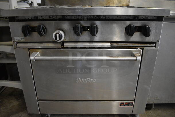 Garland SunFire Stainless Steel Commercial Natural Gas Powered 6 Burner Range w/ Oven and Back Splash on Commercial Casters. 36x34x45 - Image 5 of 7