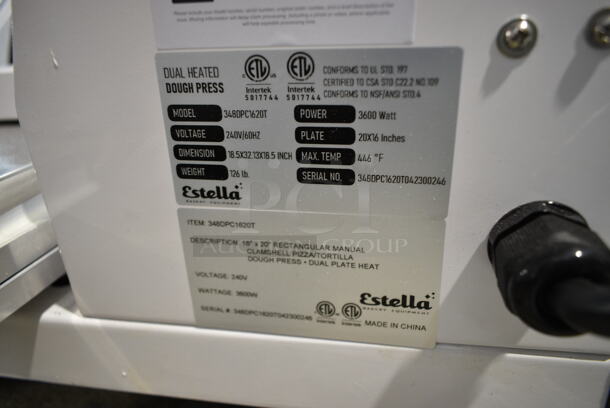BRAND NEW SCRATCH AND DENT! Estella 348DPC1620T Metal Commercial Countertop 16" x 20" Dual-Heat Manual Clamshell Tortilla Dough Press. 240 Volts, 1 Phase.  - Image 5 of 5