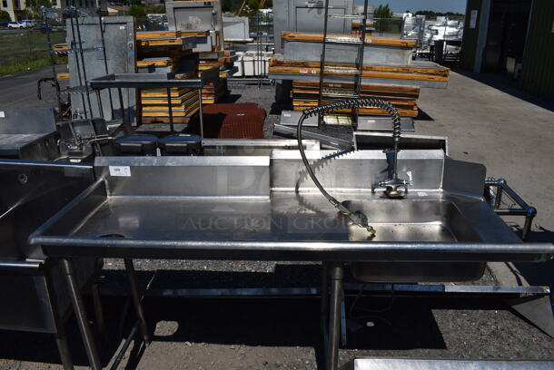 Stainless Steel Commercial Left Side Dirty Side Dishwasher Table w/ Spray Nozzle Attachment. 72x32x43. Bay 20x20x4