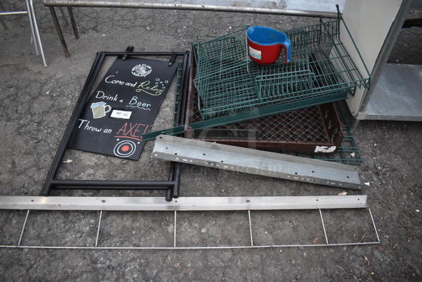 ALL ONE MONEY! Lot of Various Items Including Green Coated Parts to Wall Storage, A Frame Sign and Metal Piece - Image 2 of 4