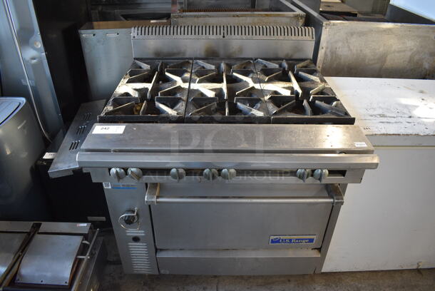 US Range C836-6 Stainless Steel Commercial Natural Gas Powered 6 Burner Range w/ Oven. Missing Burners. 36x39x41