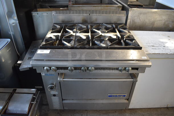 US Range C836-6 Stainless Steel Commercial Natural Gas Powered 6 Burner Range w/ Oven. Missing Burners. 36x39x41 - Image 1 of 9