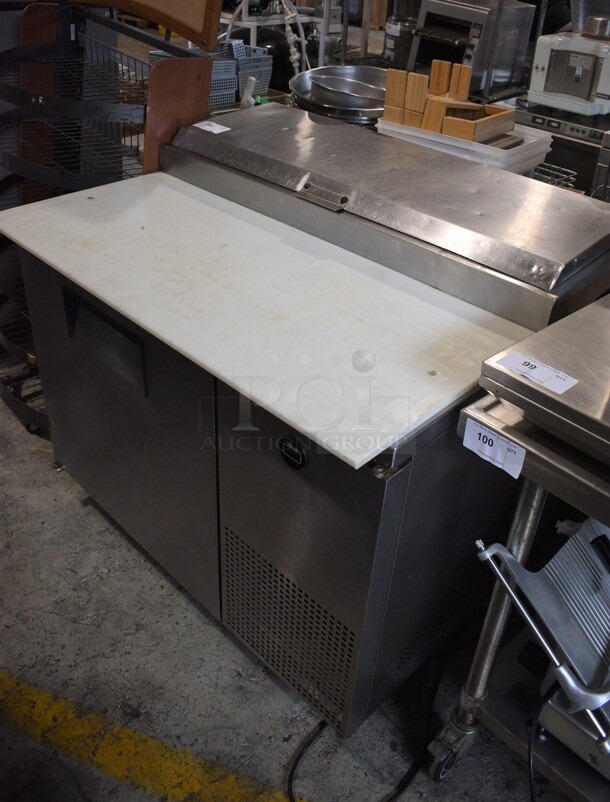 True TPP-44 Stainless Steel Commercial Pizza Prep Table w/ Over Sized Cutting Board on Commercial Casters. 115 Volts, 1 Phase. Tested and Working!