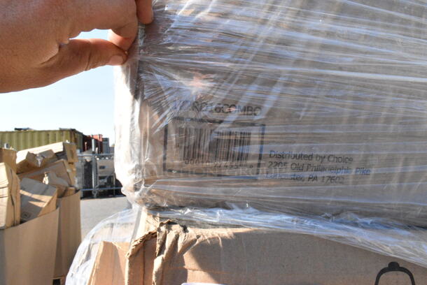 29 BRAND NEW Boxes Including 128HD12COMBO Choice Heavy Duty 12 oz. Microwavable Translucent Plastic Deli Container and Lid Combo Pack - 240/Case, 2 Box 129MCS28B Choice 28 oz. Black Rectangular Microwavable Heavy Weight Container with Lid 8 3/4" x 6 1/4" x 1 3/4" - 150/Case, 127RD16COMBO Choice 16 oz. Microwavable Clear Round Deli Container and Lid Combo Pack - 250/Case, 966TALLFLDB Choice White Tall-Fold 6" x 13" Dispenser Napkin - 8000/Case, 5001RT800B Lavex 8" White Hardwound Paper Towel, 800 Feet / Roll - 6/Case, 500CC9 Choice 9 oz. Clear PET Customizable Plastic Squat Cold Cup - 1000/Case, 4338HCAKE12100 Choice 8" High Dome Half Cake Container with Dome Lid - 100/Case, 500CC16 Choice Clear PET Customizable Plastic Cold Cup - 16 oz. - 1000/Case, 130IC20DSP1M Choice 20 lb. Clear Plastic Drawstring Ice Bag with Ice Print - 250/Case, 150CK1515RD Choice 15" x 15" Red Check Deli Sandwich Wrap Paper - 4000/Case. 29 Times Your Bid!  - Image 5 of 12