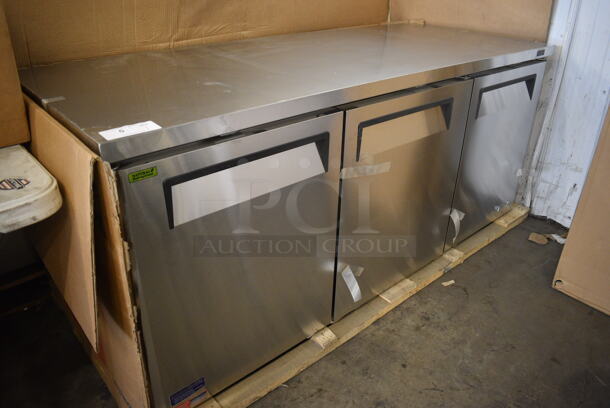 BRAND NEW IN BOX! Turbo Air Model MUR-72-N Stainless Steel Commercial 3 Door Undercounter Cooler. Comes w/ Commercial Casters. 115 Volts, 1 Phase. 73x30x30.5. Tested and Working! - Image 2 of 9