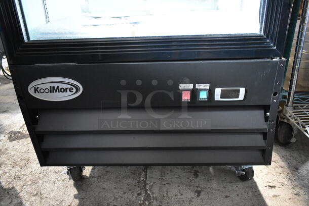 BRAND NEW SCRATCH AND DENT! 2023 KoolMore MDR-1GD-23C Metal Commercial Single Door Reach In Cooler Merchandiser w/ Poly Coated Racks on Commercial Casters. 115 Volts, 1 Phase. Tested and Working! - Image 3 of 7