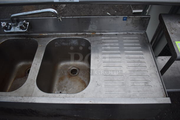 Stainless Steel 3 Bay Back Bar Sink w/ Dual Drain Boards, Faucet and Handles. 60x18x32. Bays 10x14x9. Drain Boards 11x16x1 - Image 4 of 5