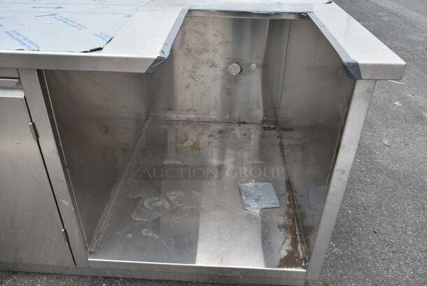 BRAND NEW SCRATCH AND DENT! Stainless Steel Commercial Counter w/ 2 Doors and Back Splash. - Image 3 of 7