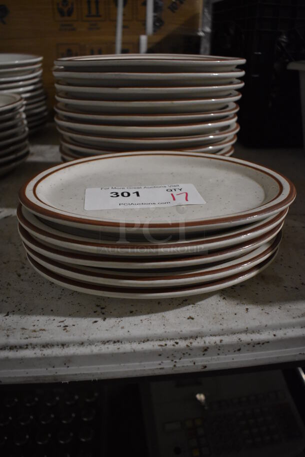 17 White Ceramic Oval Plates w/ Brown Lines on Rim. 9.5x7.5x1. 17 Times Your Bid! - Image 2 of 3