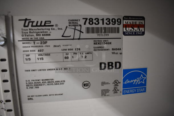 2013 True T-23F ENERGY STAR Stainless Steel Commercial Single Door Reach In Freezer w/ Poly Coated Racks on Commercial Casters. 115 Volts, 1 Phase. 27x30x83.5. Tested and Powers On But Does Not Get Cold - Image 5 of 6