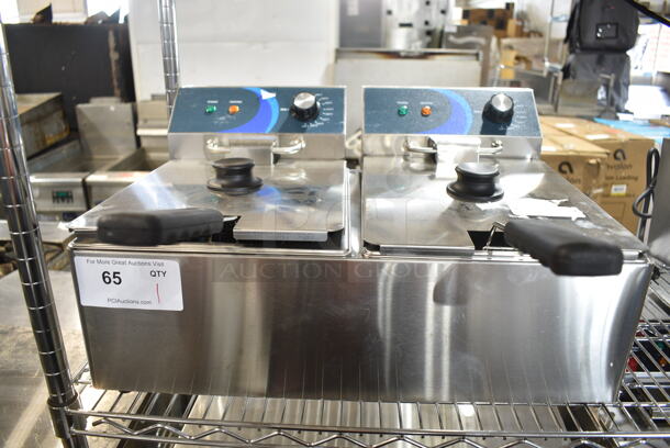 BRAND NEW SCRATCH AND DENT! 2023 Hoocoo FRY-20L Stainless Steel Commercial Countertop Electric Powered 2 Bay Deep Fat Fryer w/ 2 Metal Baskets and 2 Lids. 120 Volts, 1 Phase.
 - Image 2 of 9
