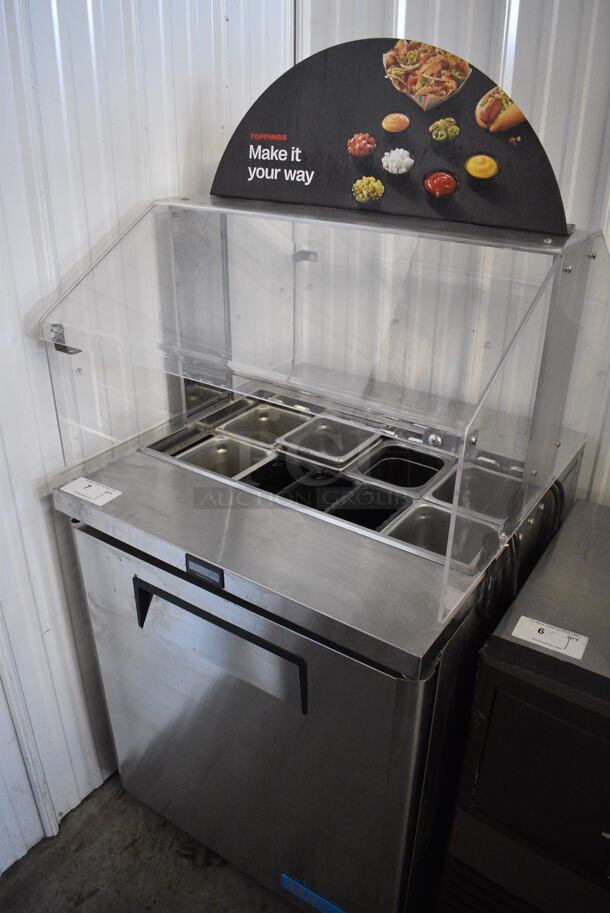 Turbo Air Model MST-28-711S Stainless Steel Commercial Single Door Work Top Cooler w/ Drop In Bins and Sneeze Guard on Commercial Casters. 115 Volts, 1 Phase. 28x31x62. Tested and Working! - Image 2 of 5