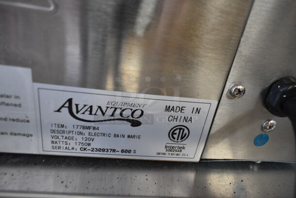 BRAND NEW SCRATCH AND DENT! 2023 Avantco 177BMFW4 Stainless Steel Commercial Countertop Refrigerated Bain Marie Food Warmer w/ Glass Pane. 120 Volts, l Phase. Tested and Working! - Image 4 of 4