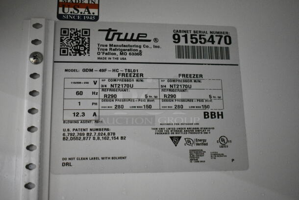 2017 True GDM-49F-HC Metal Commercial 2 Door Reach In Freezer Merchandiser w/ Poly Coated Racks on Commercial Casters. 115/208-230 Volts, 1 Phase.  - Image 6 of 6