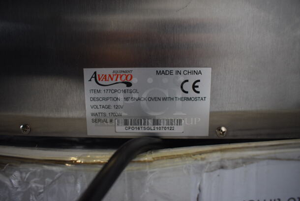 IN ORIGINAL BOX! Avantco 177CPO16TSGL Stainless Steel Commercial Countertop Electric Powered Pizza / Snack Oven w/ Thermostatic Controls. Used a Few Times at Trade Show. 120 Volts, 1 Phase. 24x20x8. Tested and Working! - Image 8 of 8