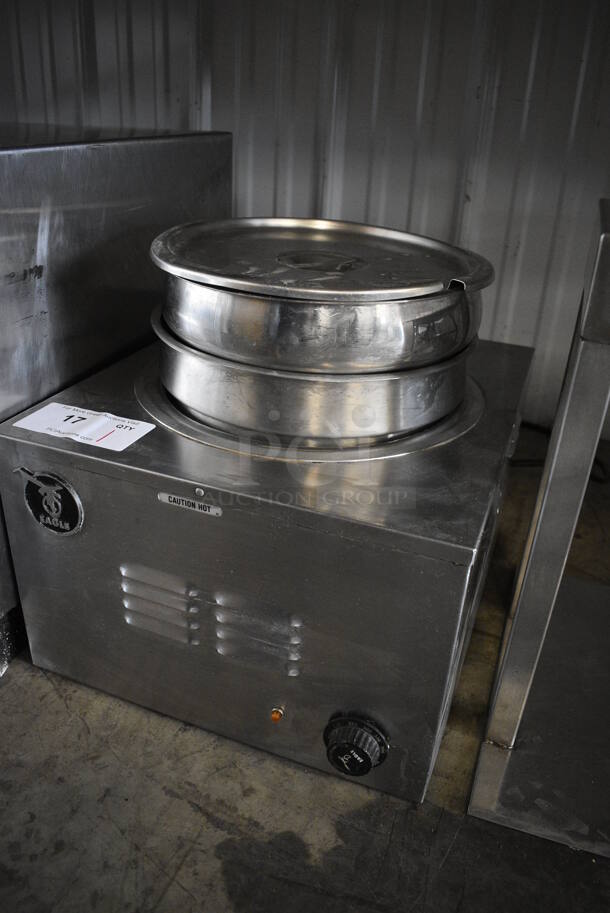 Eagle Stainless Steel Commercial Countertop Food Warmer w/ 2 Drop Ins and Lid. 14.5x16.5x15.5. Tested and Working! - Image 2 of 5